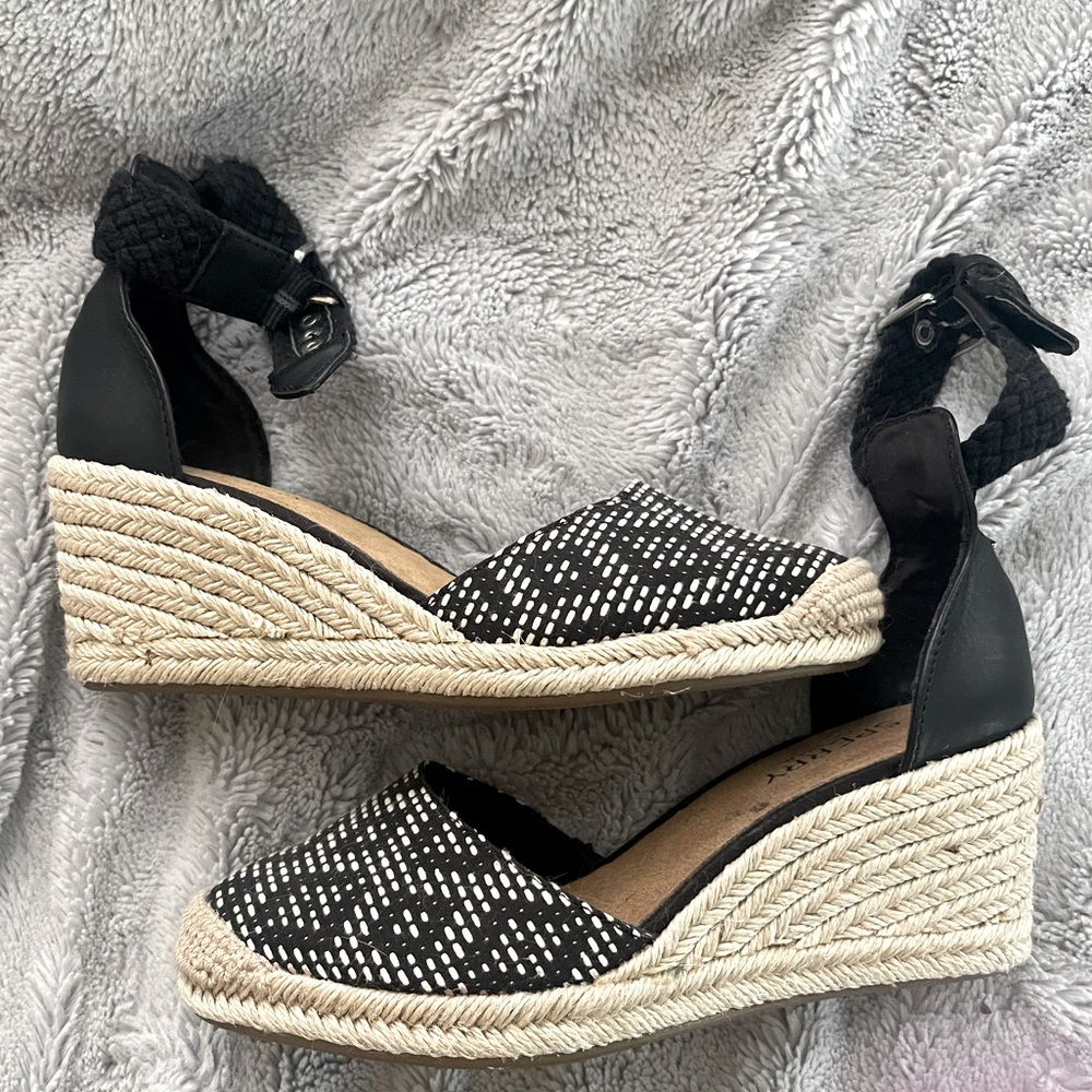 SPERRY Valencia Espadrille Wedge Heel Sandal Black White